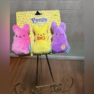 PEEPS Brand Plush 3 Mini Bunnies Rabbits Pet Dog Toy Squeaks 4.5" NEW